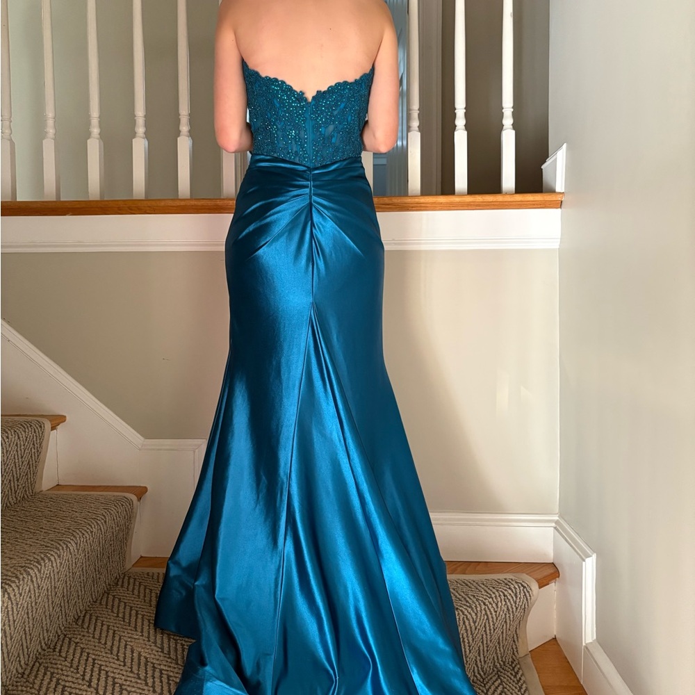Sherri Hill Teal Strapless Gown